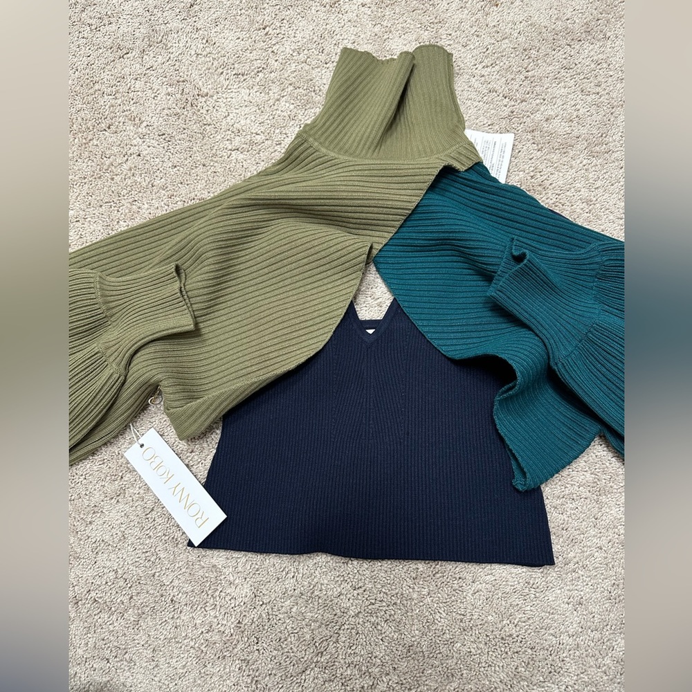 Ronny Kobo color block cut out sweater blue/green small NWT